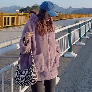 Women's Purple Faux Fur Jacket